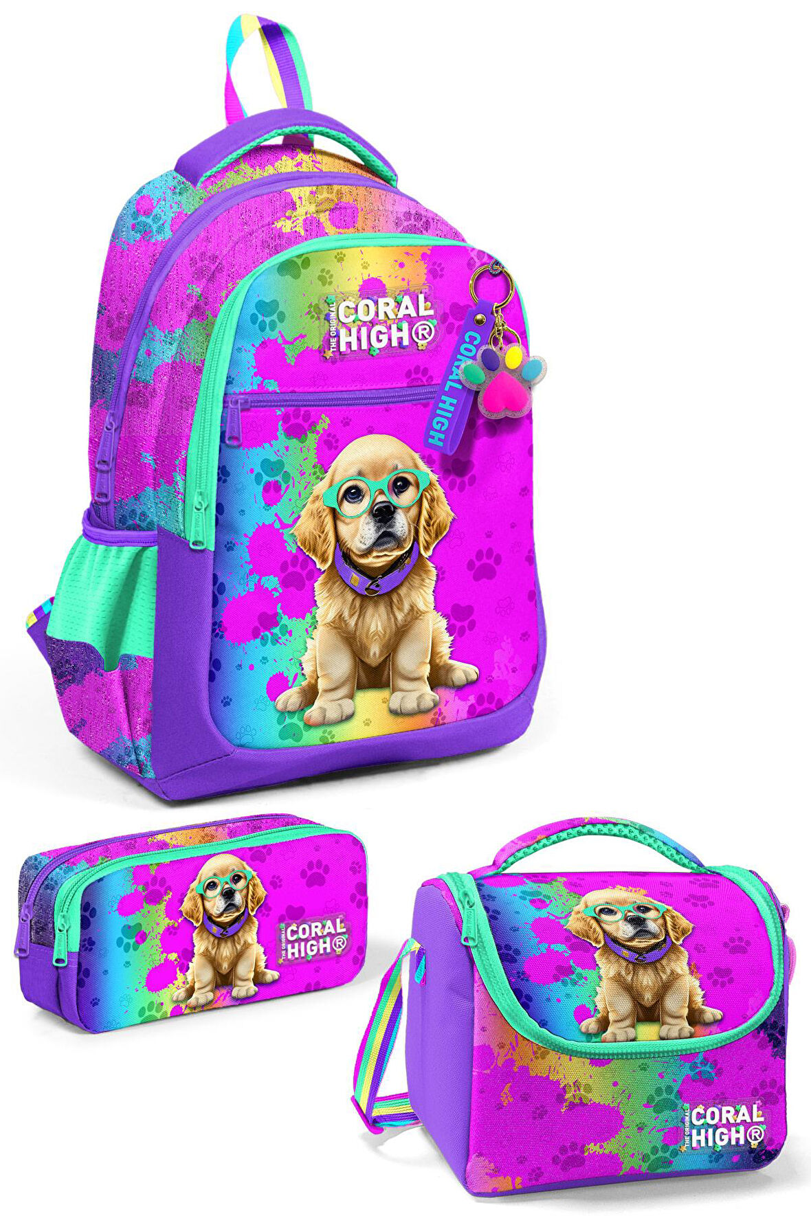 Coral High Kids Mor Pembe Köpek Desenli 3’lü Okul Çanta Seti SET0123649