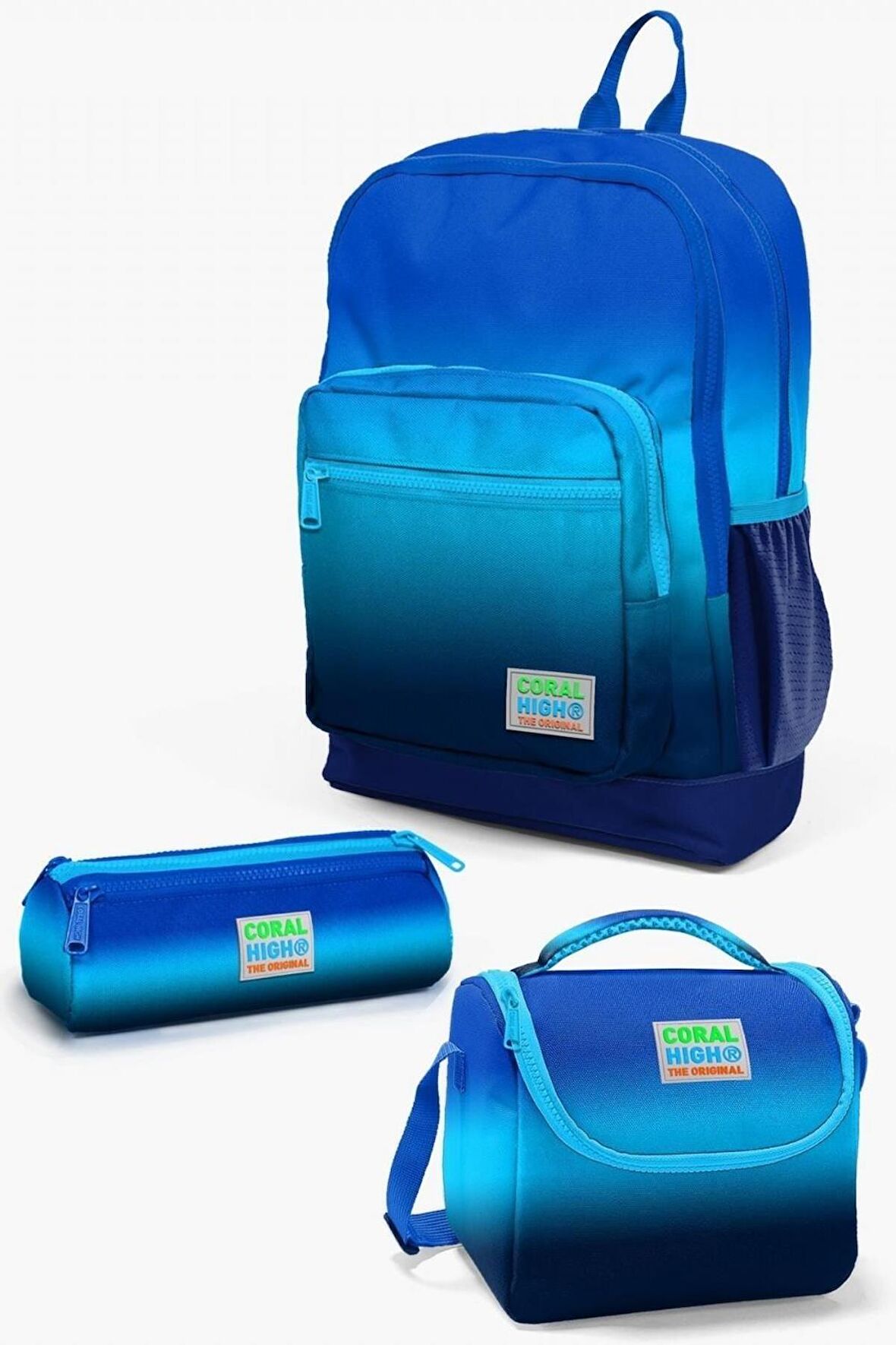 Coral High Kids Lacivert Mavi Renk Geçişli 3’lü Okul Çanta Seti - Erkek Çocuk
