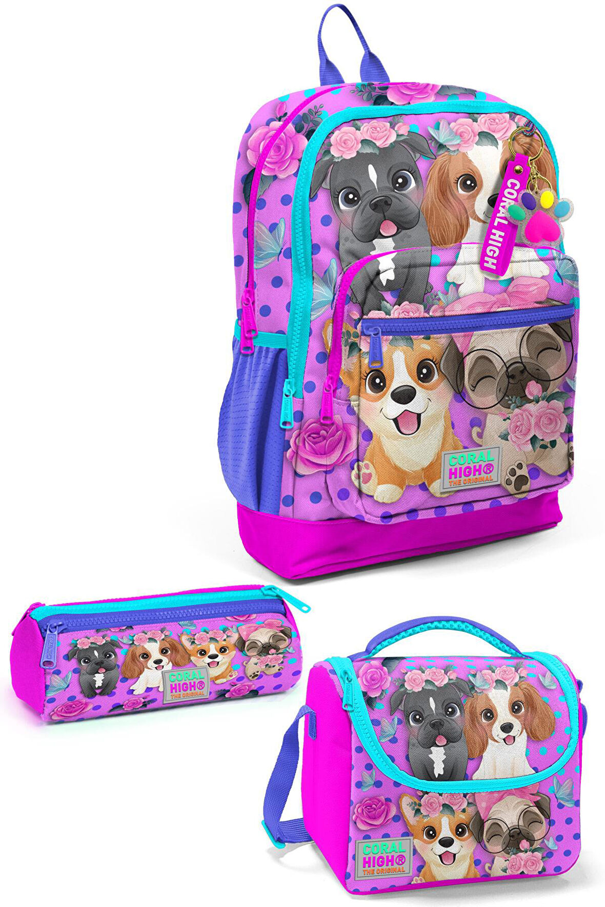 Coral High Kids Pembe Köpek Desenli 3’lü Okul Çanta Seti SET0123750