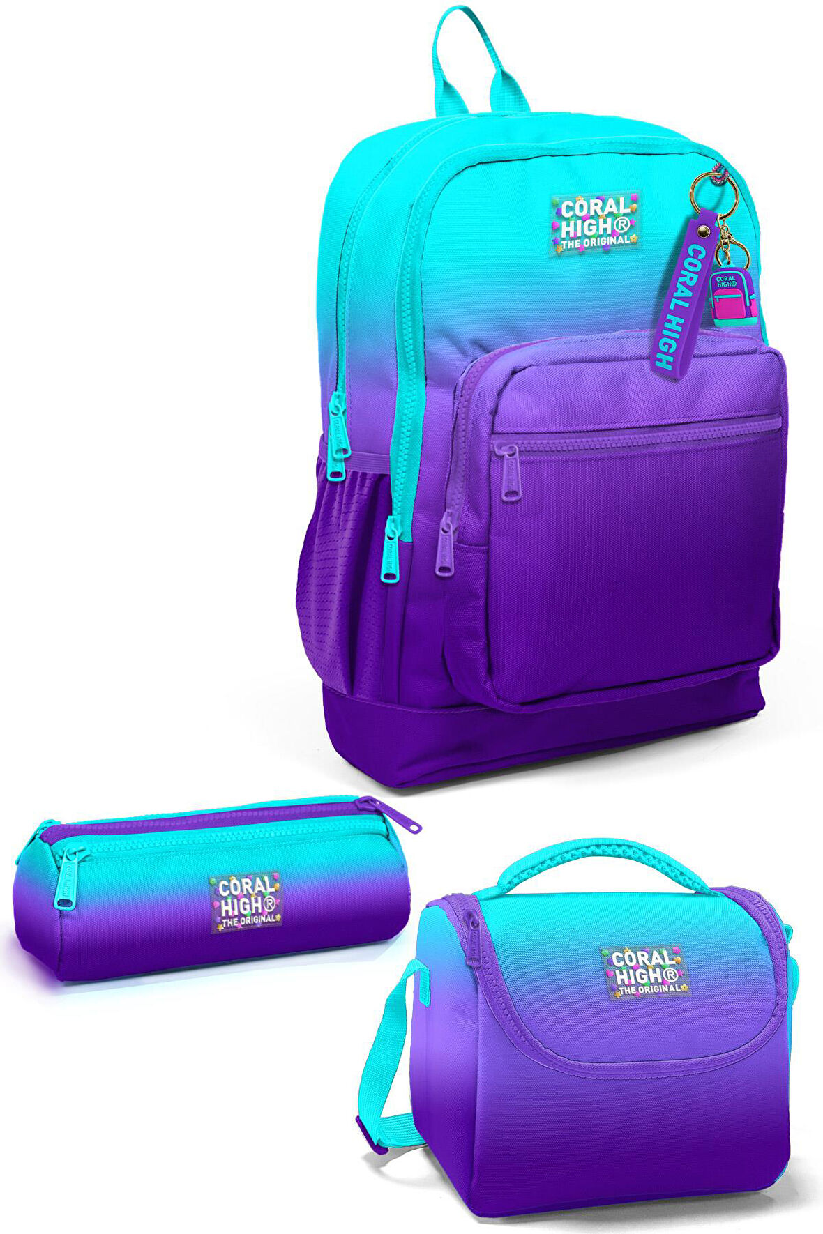 Coral High Kids Turkuaz Mor Renk Geçişli 3’lü Okul Çanta Seti SET0123763