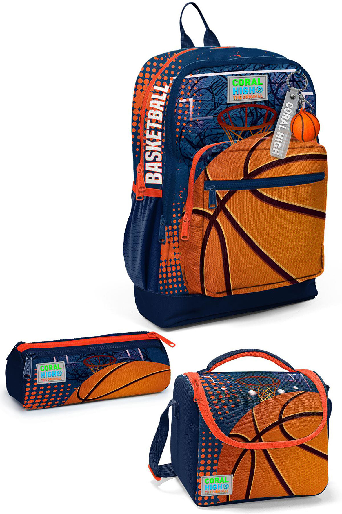 Coral High Kids Turuncu Lacivert Basketbol Desenli 3’lü Okul Çanta Seti SET0123766