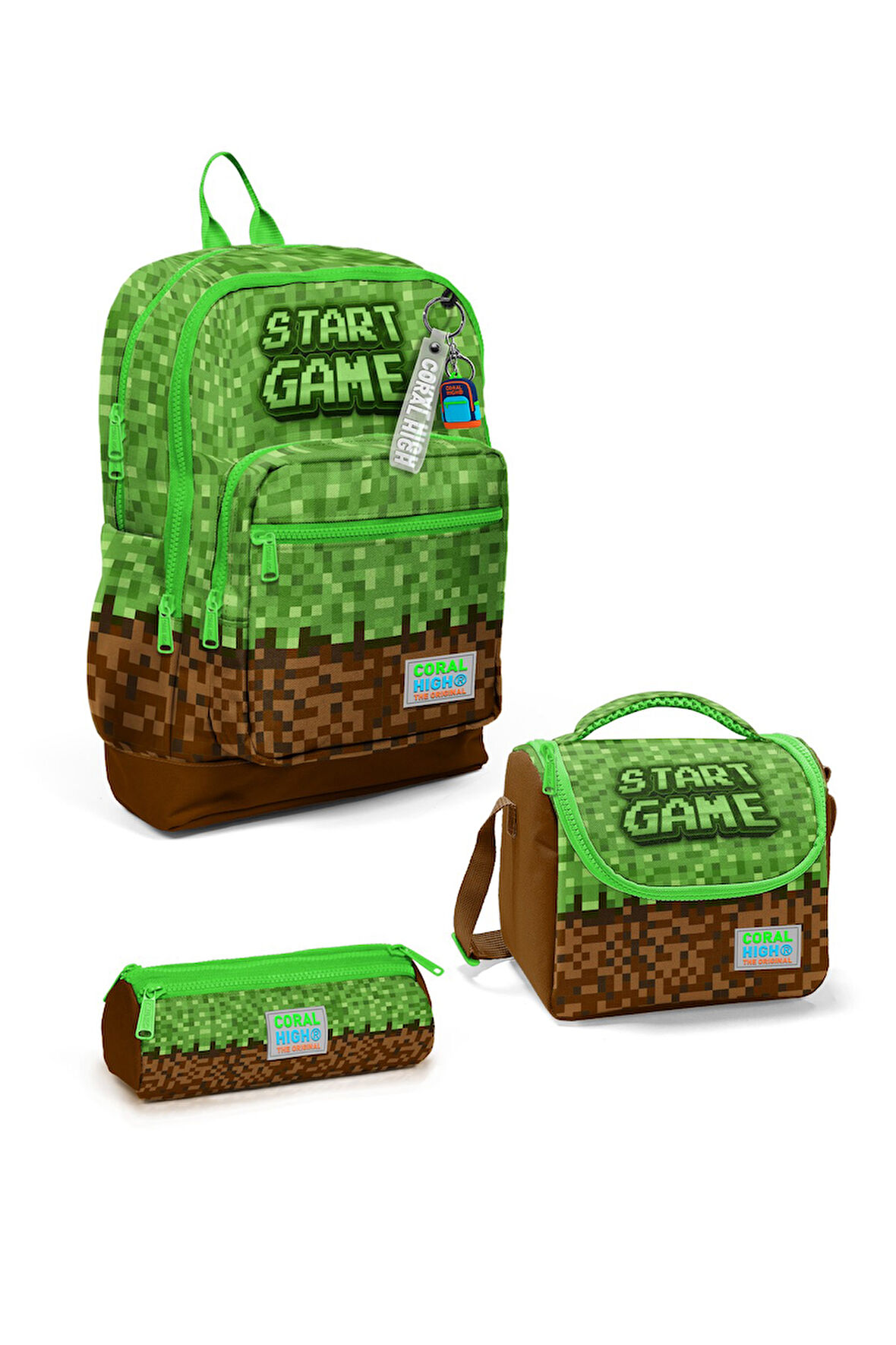 Coral High Kids Yeşil Kahverengi High Craft Desenli 3’lü Okul Çanta Seti SET0123776