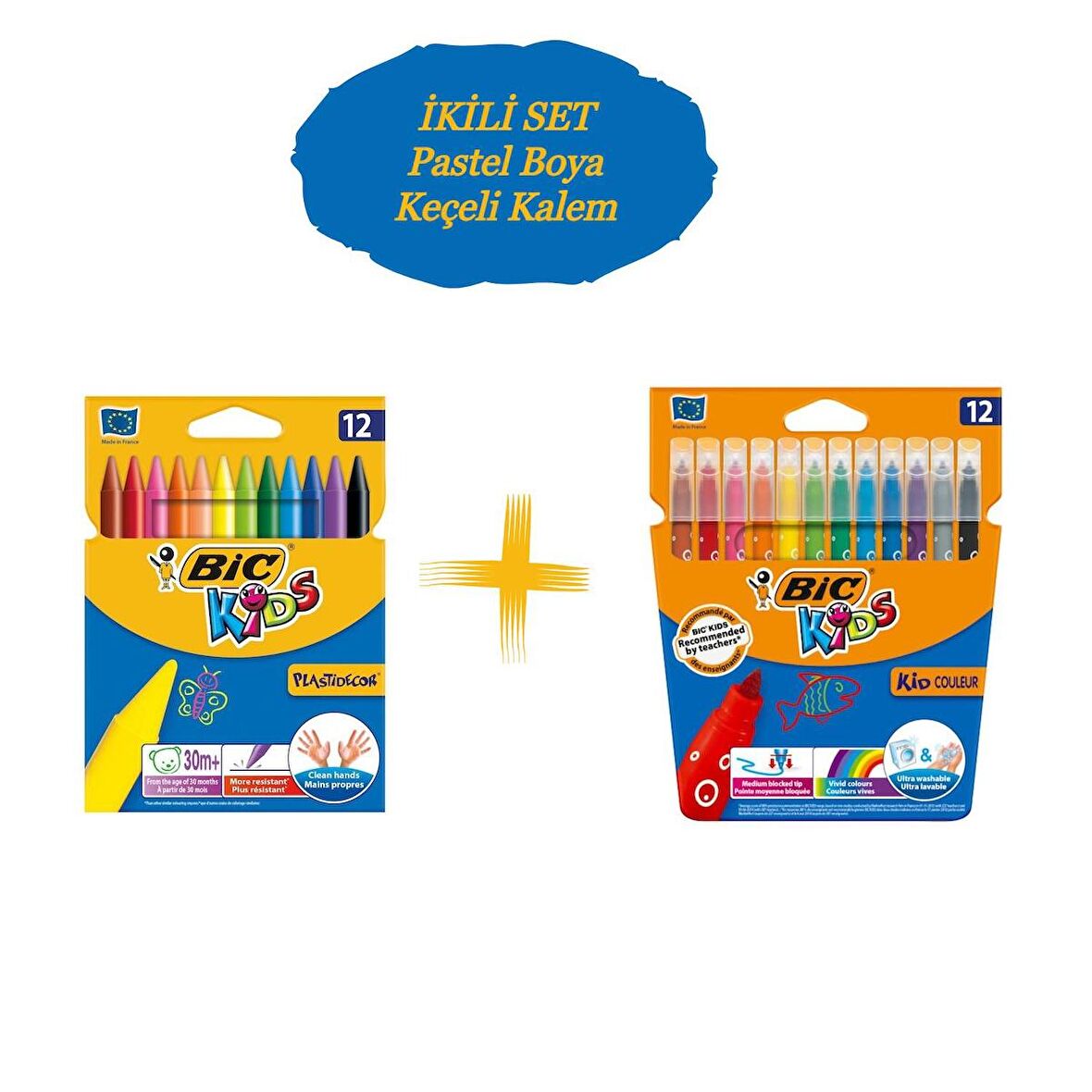 Bic Kids 12 Li Keçeli Boya Kalemi+12 Li Plastidecor Silinebilir Mum Pastel Boya 