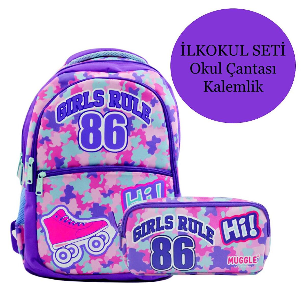 Muggle 3 Bölmeli Girls Rule Okul Sırt Çantası Ve Kalem Çantası