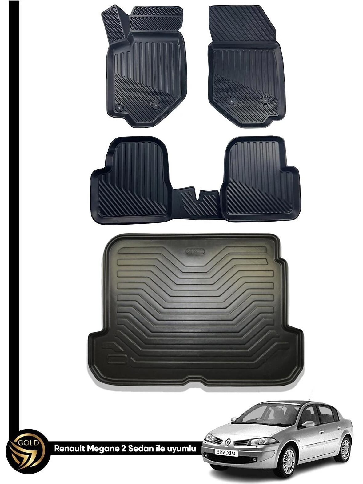 Renault Megane 2 3D Havuzlu Paspas Sedan + Bagaj Havuzu Ikili Set