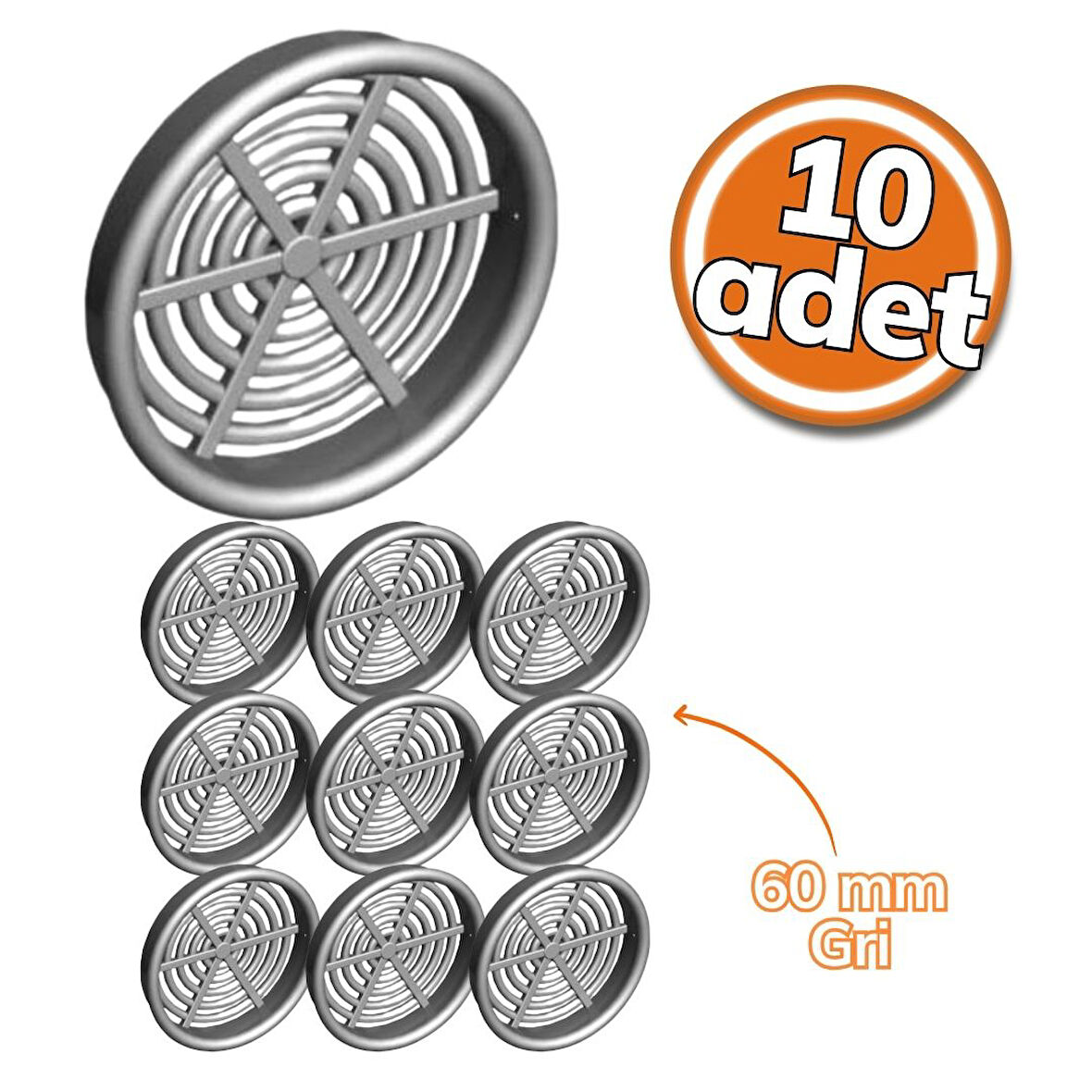 Albatur 0610 Plastik Menfez 60mm Gri 10'lu Set