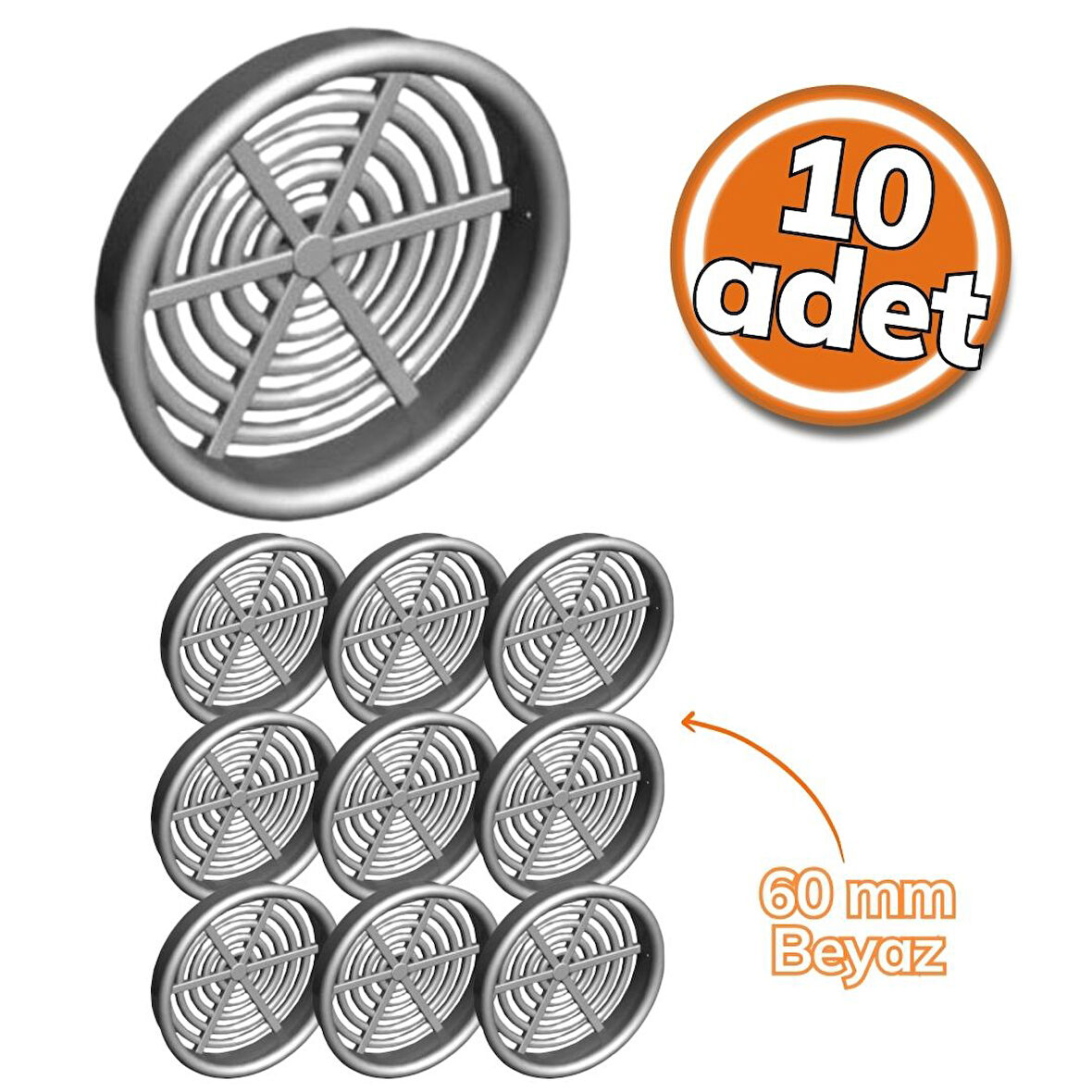 Albatur 0610 Plastik Menfez 60mm Beyaz 10'lu Set