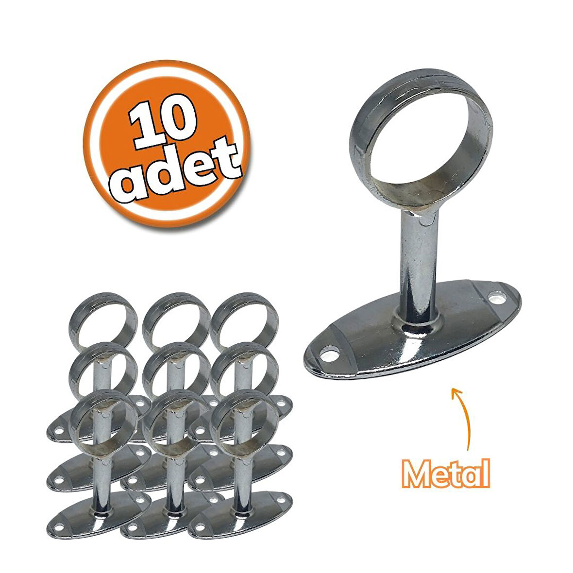 Ayder Boru Babası Yuvarlak Lüks Açık Krom 10'lu Set