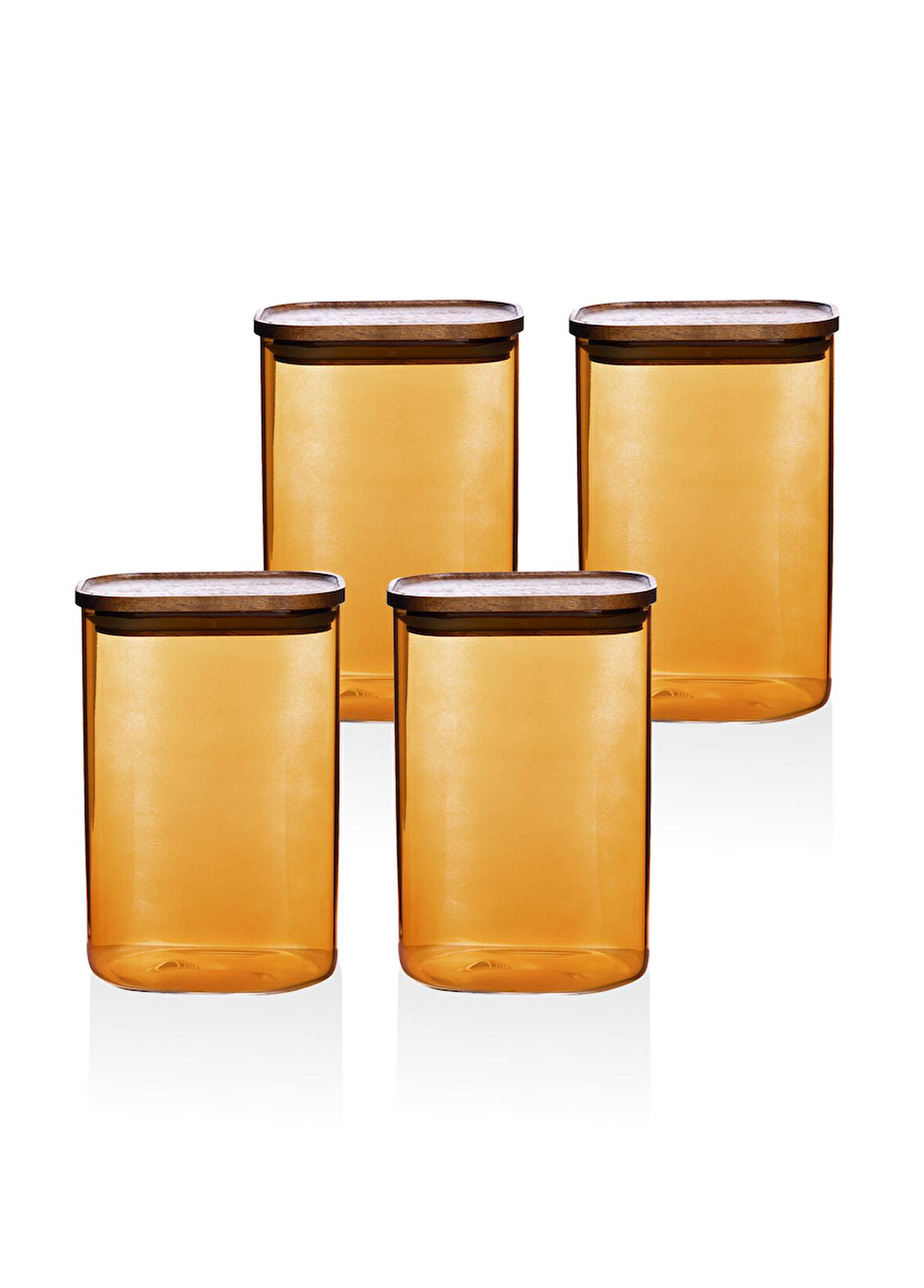 The Mia The Mia Akasya Dikdörtgen Cam Kavanoz Seti Amber 4 Parça 1200 ml