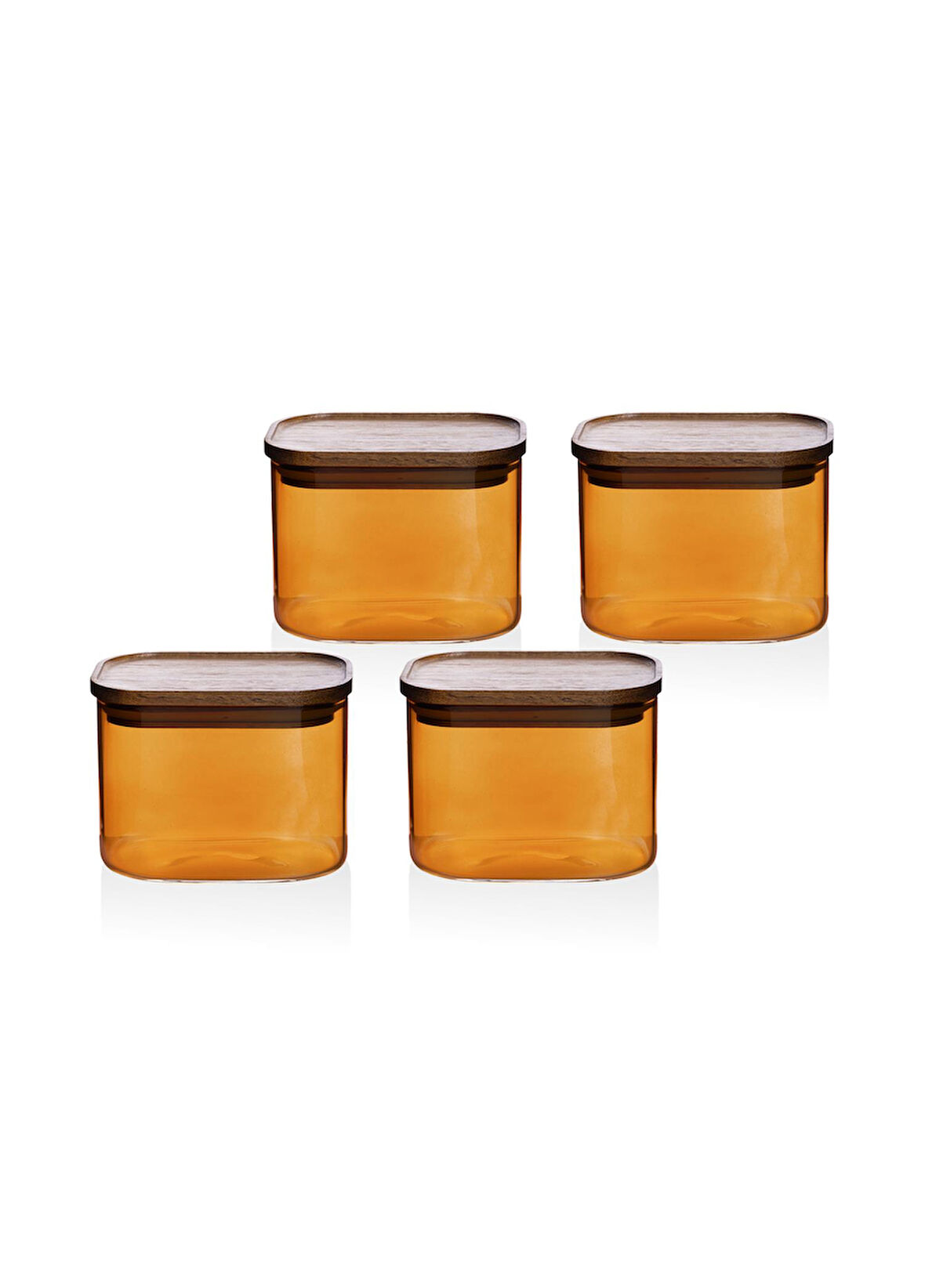 The Mia The Mia Akasya Dikdörtgen Cam Kavanoz Seti Amber 4 Parça 500 ml