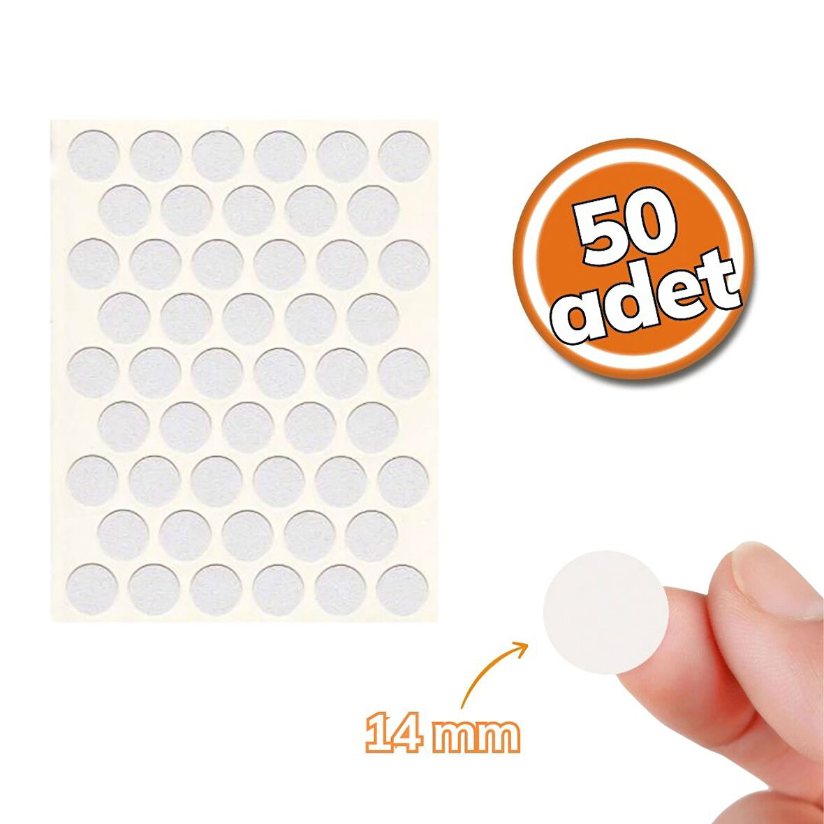 Pacific Yapışkanlı Vida Tapası 14mm Yeni Beyaz 50'li Set