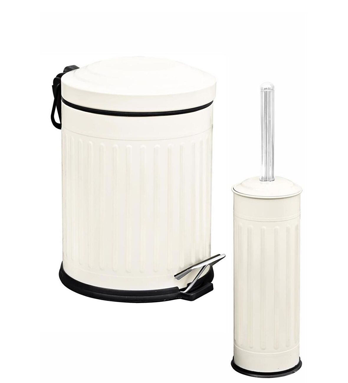 Bysevil Vintage 2 li Banyo Seti Çizgili Beyaz / Çöp kovası / Wc Fırçalık