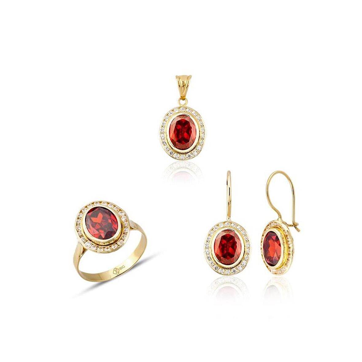 Altın Kanallı Garnet Üçlü Set