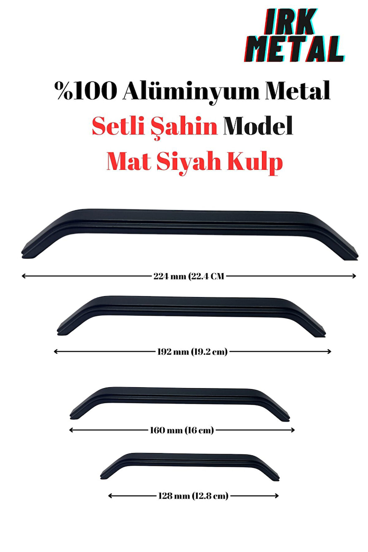 %100 Alüminyum Metal.Mobilya Mutfak Çekmece Kapak Kulbu Setli Şahin Model Siyah Mat 160mm-Siyah