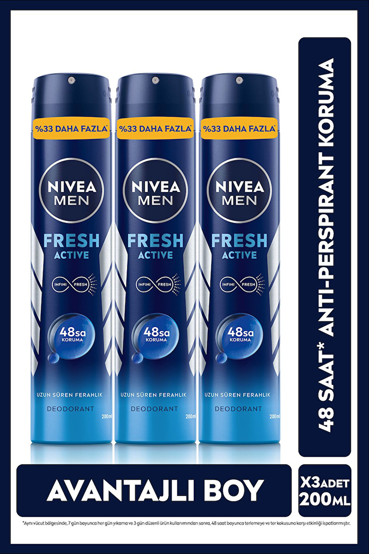 Nivea Men Fresh Active 48 Saat Erkek Sprey Deodorant 3 x 200 ML