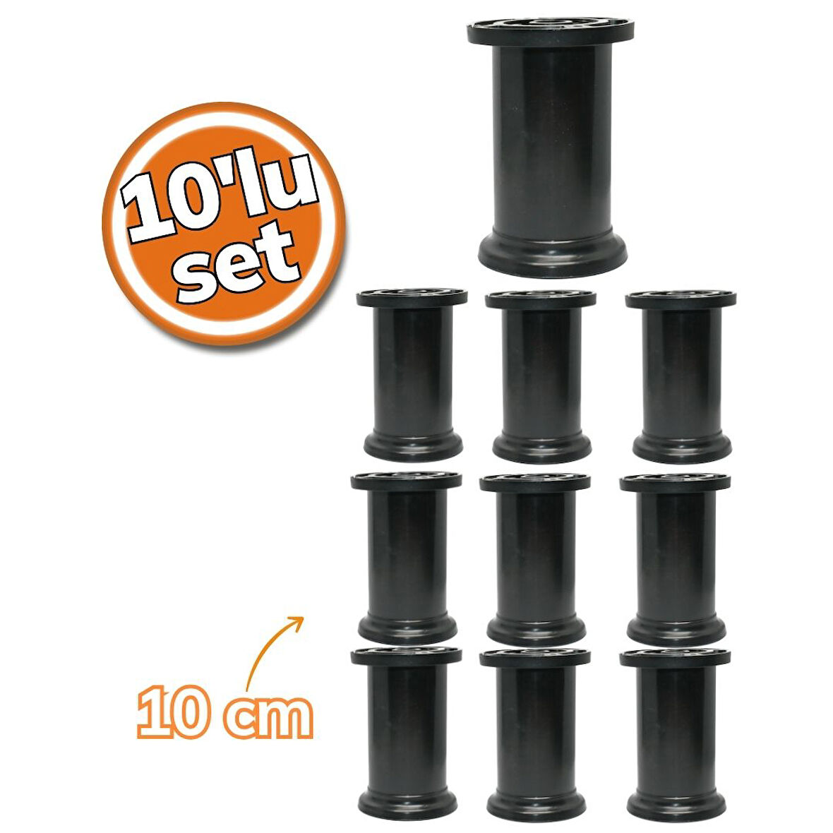 Sym Plastik Ayak Jumbo Siyah Yuvarlak Tabla 10cm 10'lu Set