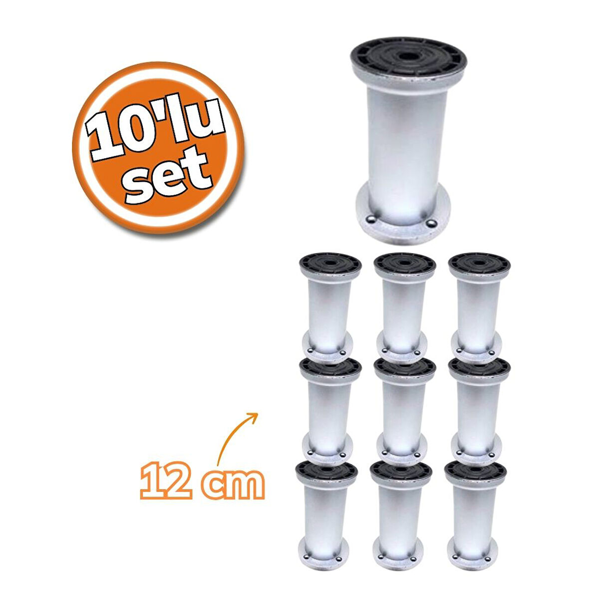 Sym Plastik Ayak Jumbo Mat Krom Yuvarlak Tabla 12cm 10'lu Set