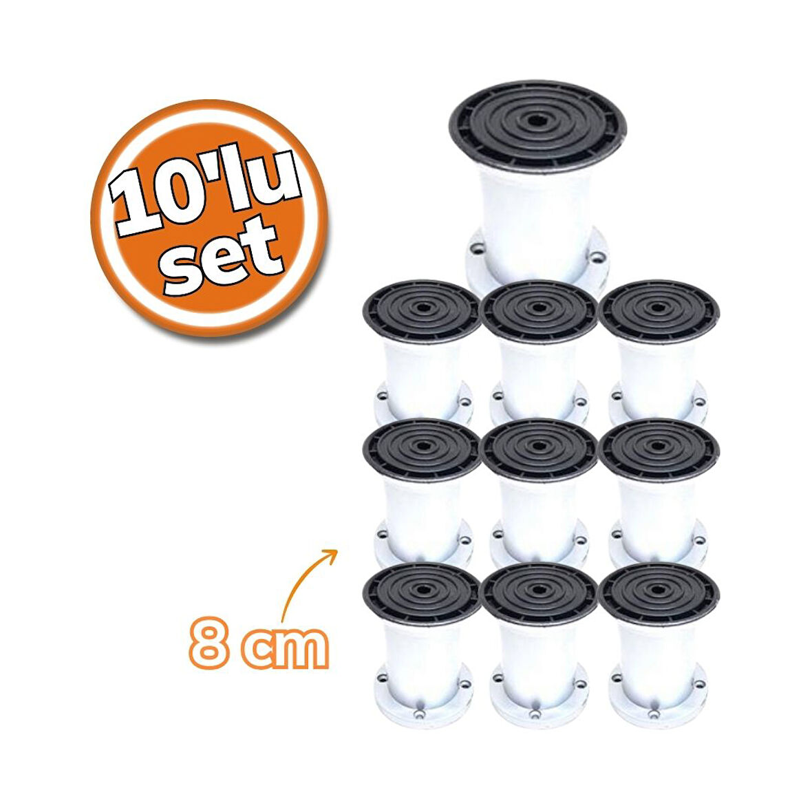 Sym Plastik Ayak Jumbo Mat Krom Çizgili Yuvarlak 8cm 10'lu Set