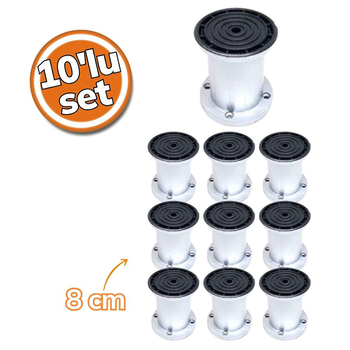 Sym Plastik Ayak Jumbo Mat Krom Yuvarlak Tabla 8cm 10'lu Set