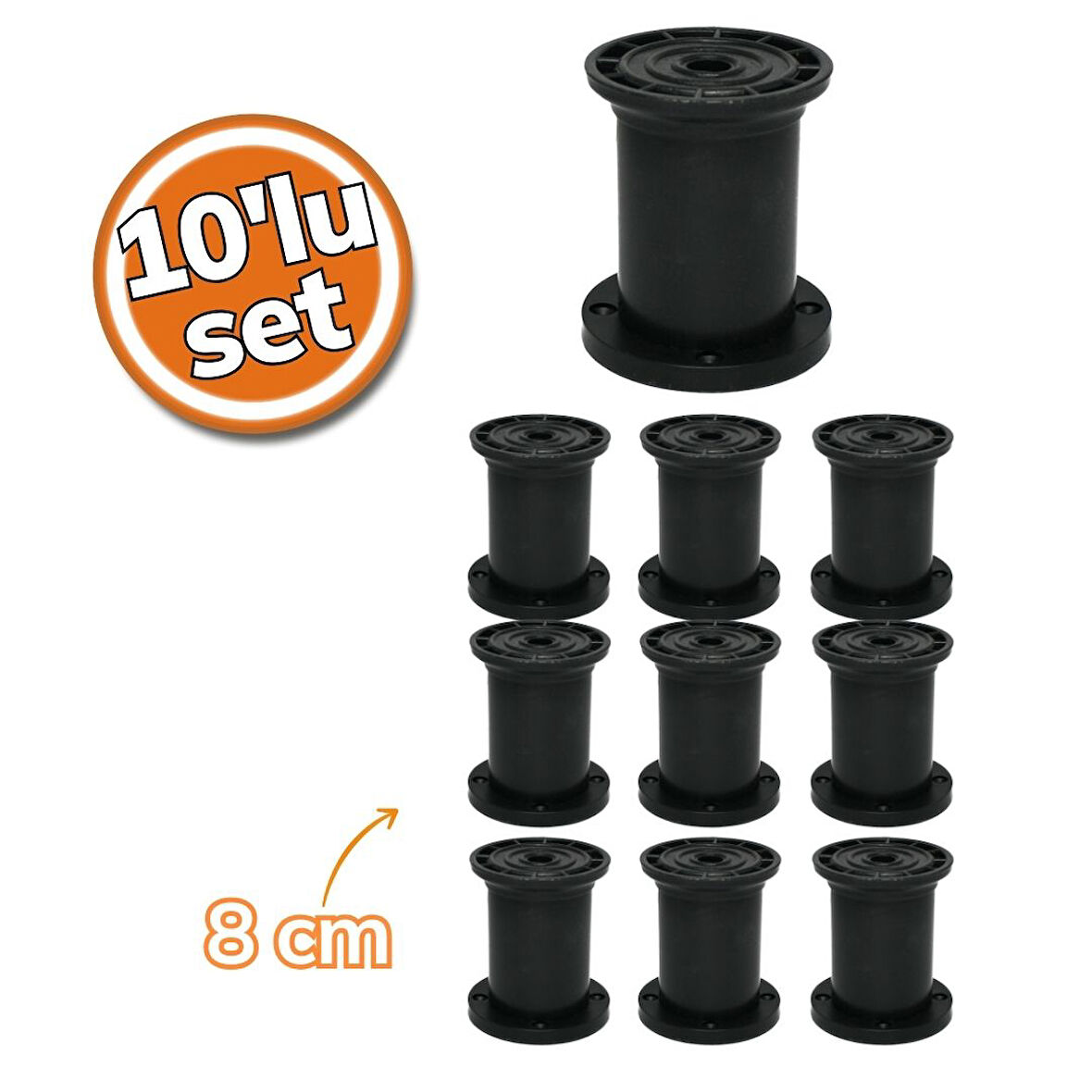 Sym Plastik Ayak Jumbo Siyah Yuvarlak Tabla 8cm 10'lu Set