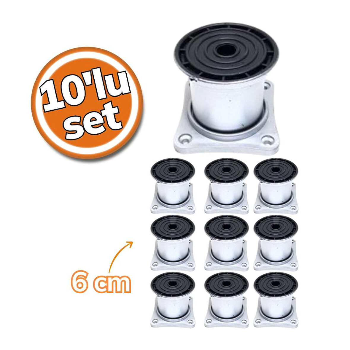 Sym Plastik Ayak Mat Krom Kare Tabla 6cm 10'lu Set