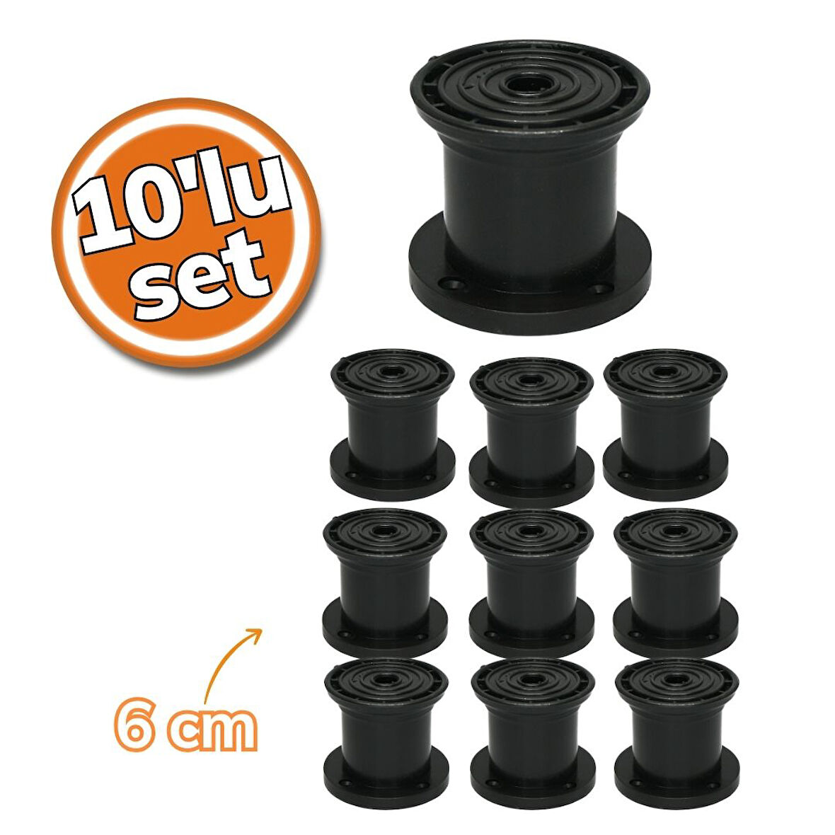 Sym Plastik Ayak Siyah Kare Tabla 6cm 10'lu Set