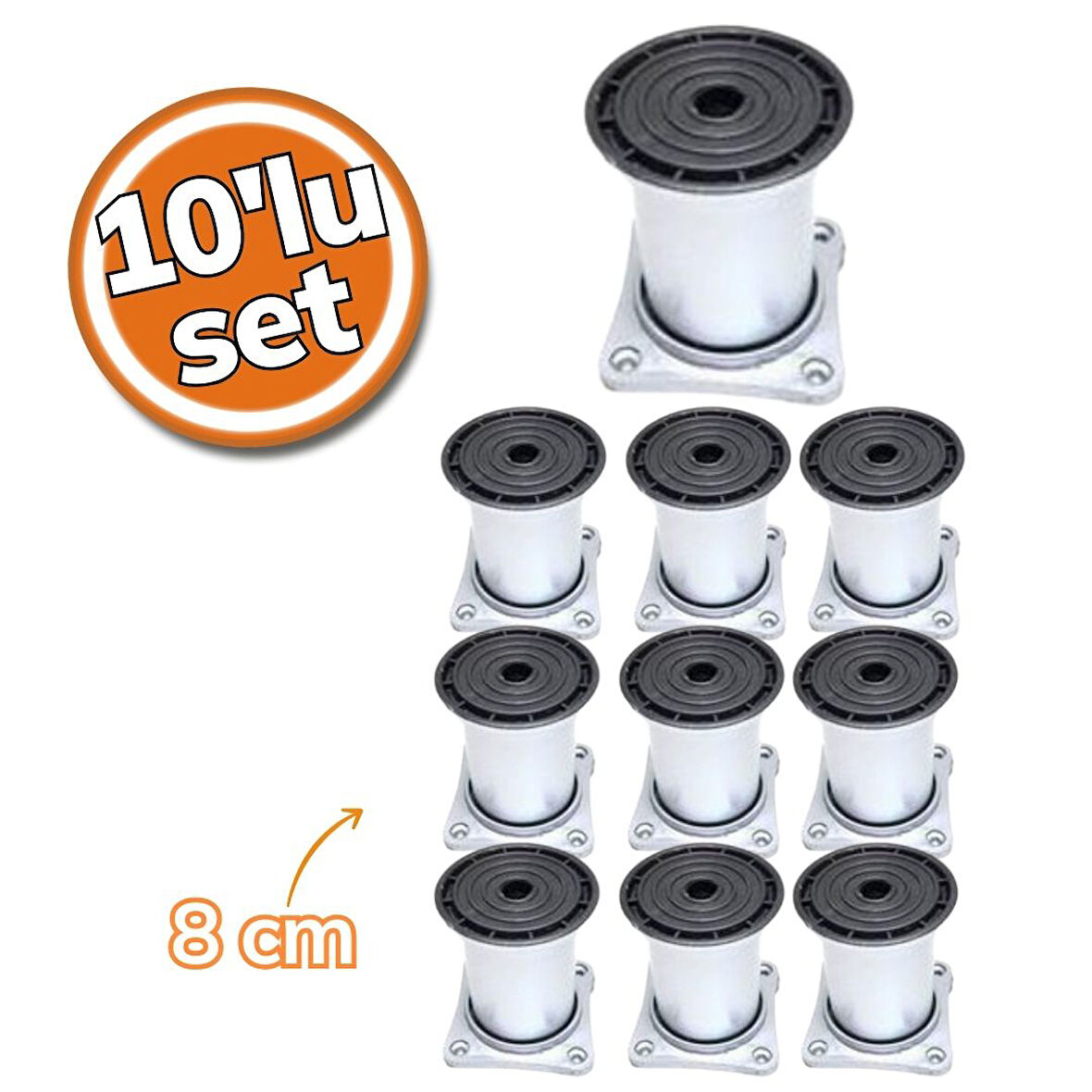 Sym Plastik Ayak Mat Krom Kare Tabla 8cm 10'lu Set