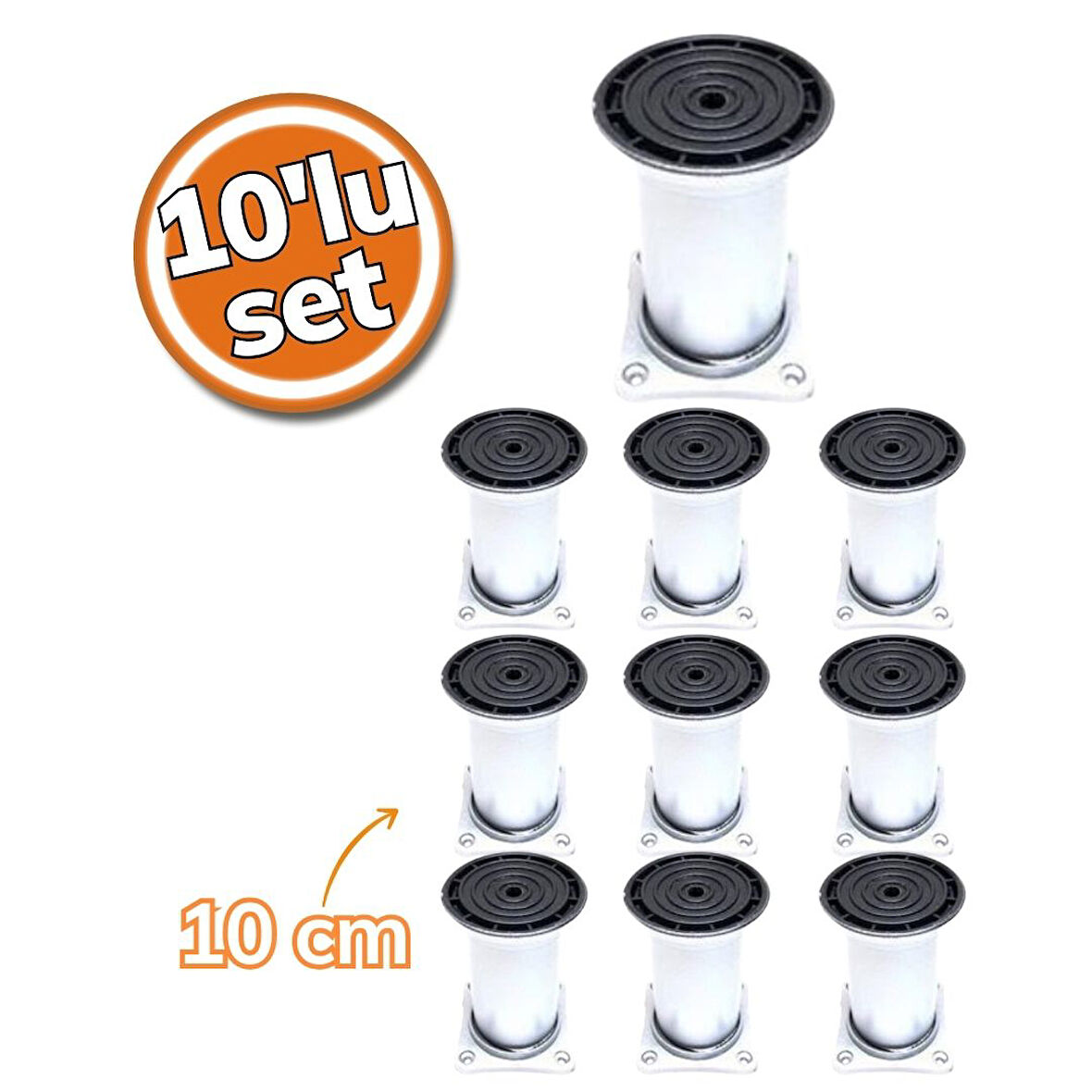 Sym Plastik Ayak Mat Krom Kare Tabla 10cm 10'lu Set