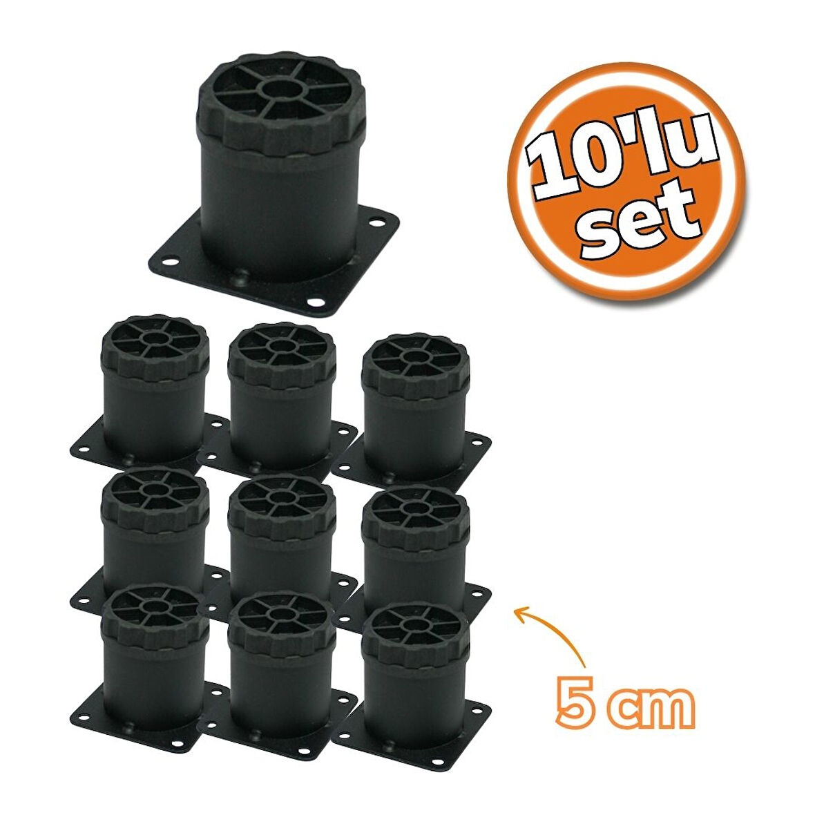 Sym Metal Yuvarlak Ayak Siyah 5cm 10'lu Set