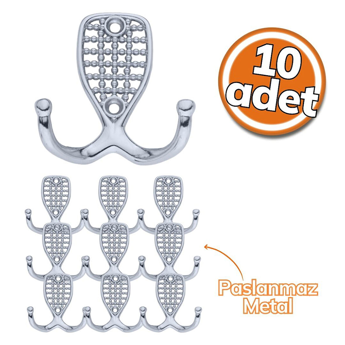 Tiviti Askı Osmanlı Krom 10'lu Set