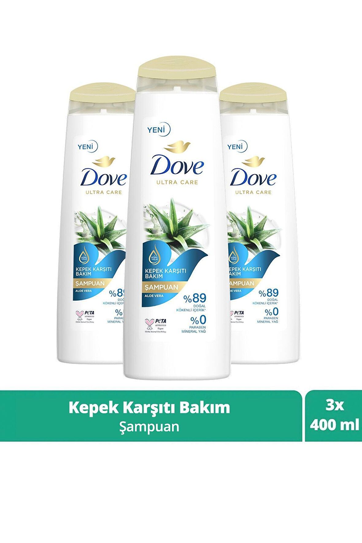 Dove Ultra Care Saç Bakım Şampuanı Kepek Karşıtı Bakım Aloe Vera 400 ml x3 Adet