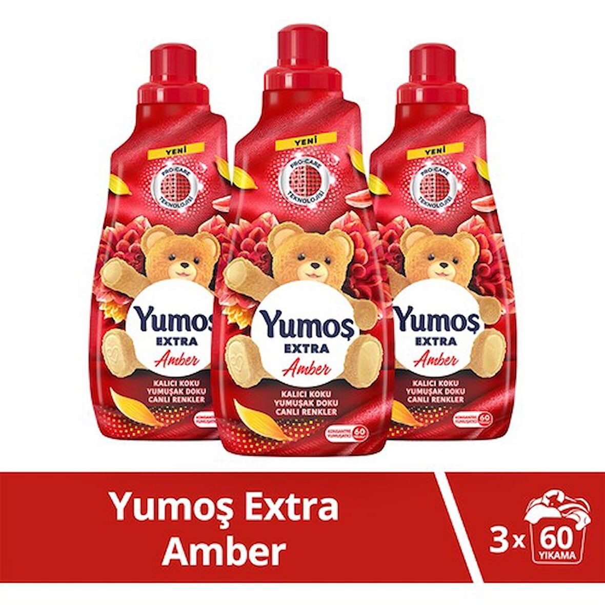 Yumoş Extra Konsantre Çamaşır Yumuşatıcısı Renkliler Için Amber 60 Yıkama 1440 ml X3 Adet