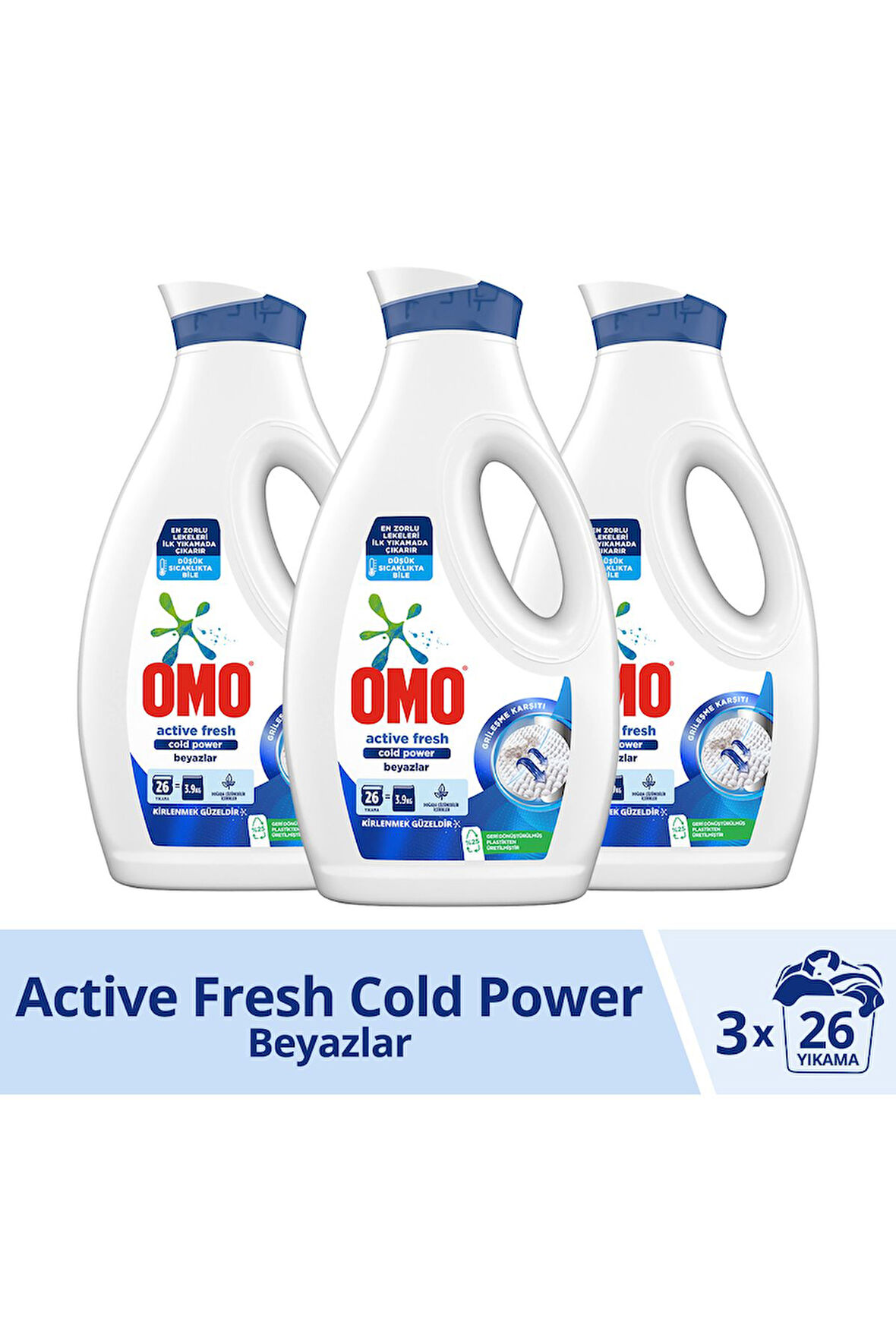 Omo Sıvı Çamaşır Deterjanı Active Fresh Beyazlar İçin Leke Çıkarıcı 1690 ml x3