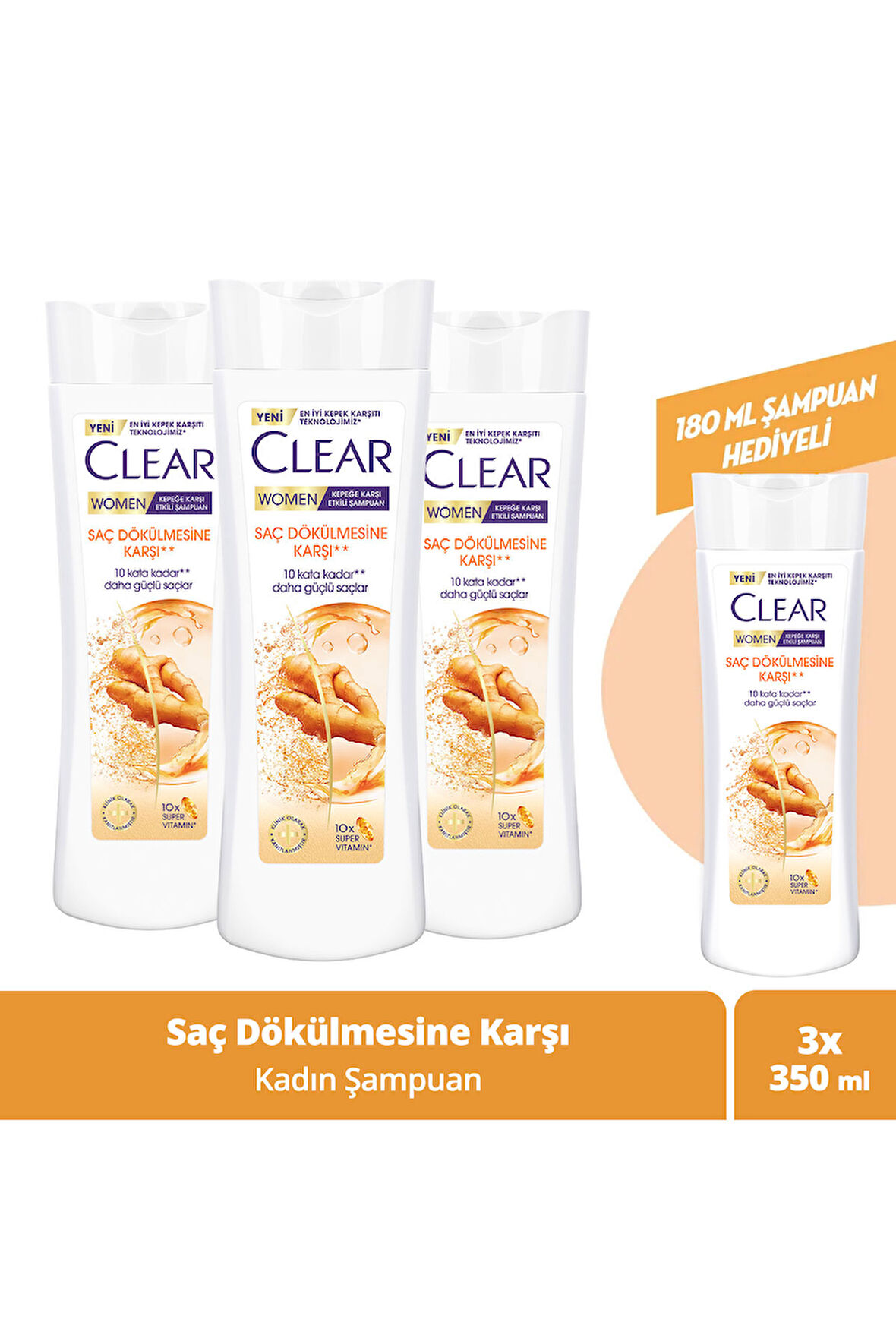 Clear Women Zencefil Özlü Kepeğe Karşı Etkili Şampuan 3 x 350 ml