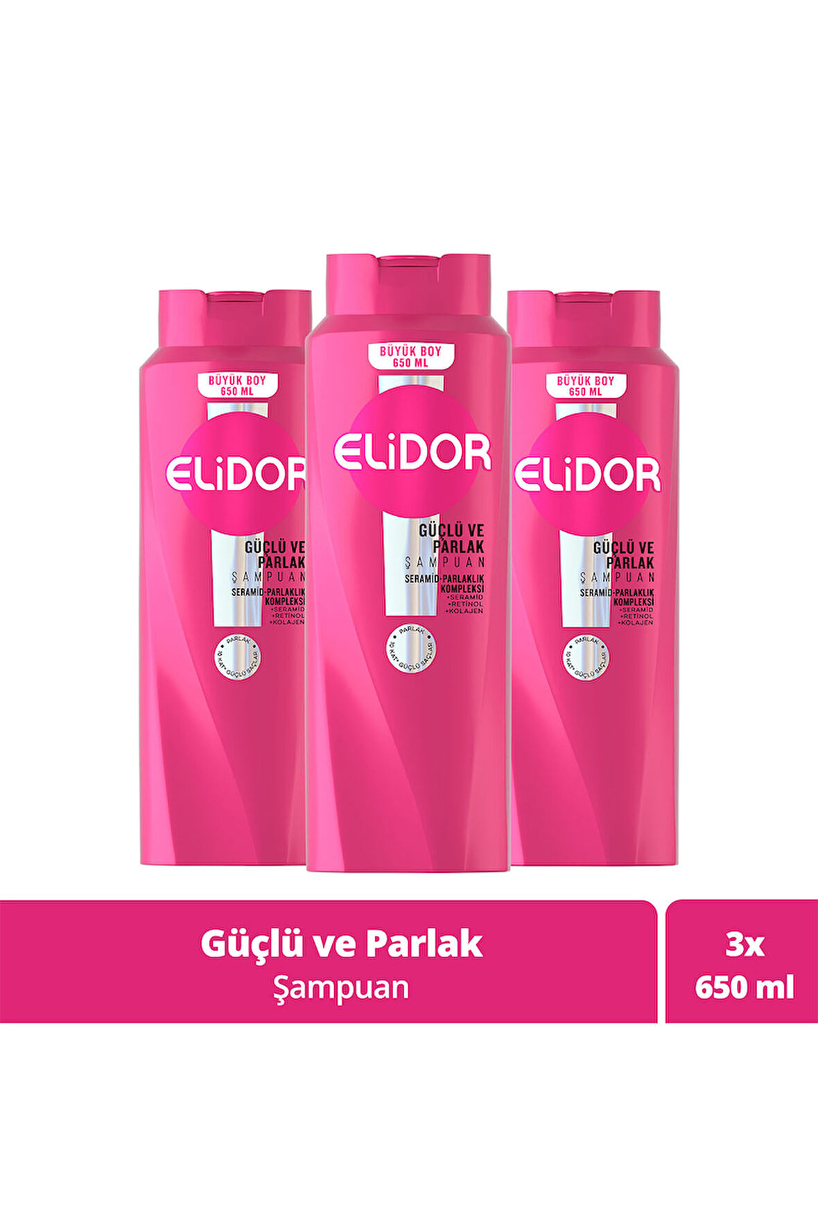 Elidor Saç Bakım Şampuanı Güçlü ve Parlak 650 ml x3