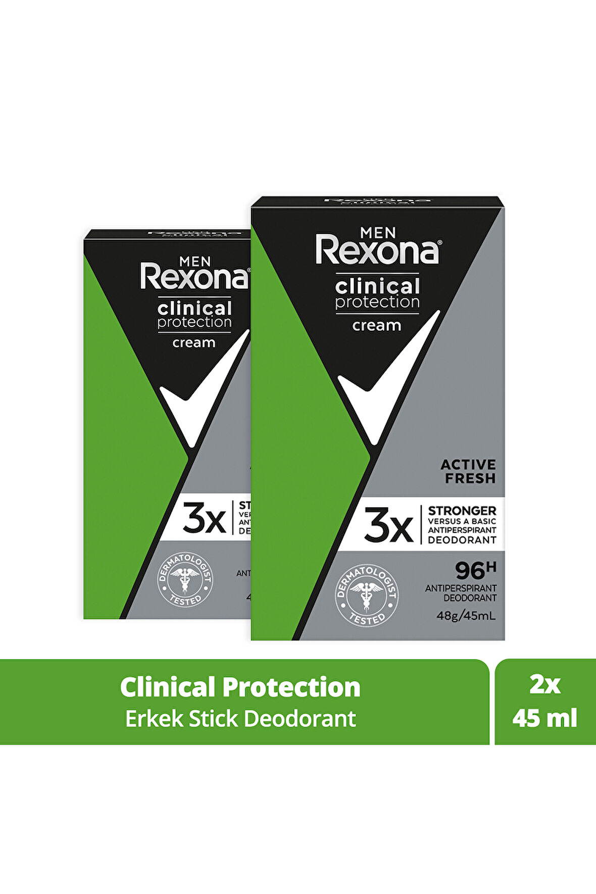 Rexona Men Clinical Protection Erkek Stick Deodorant Active Fresh 96 Saat Koruma 45 ml x2