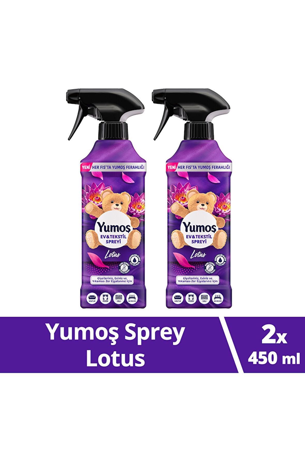 Yumoş Yumoş Ev veTekstil Spreyi Lotus Yıkanması Zor Eşyalar İçin 450 ml x2