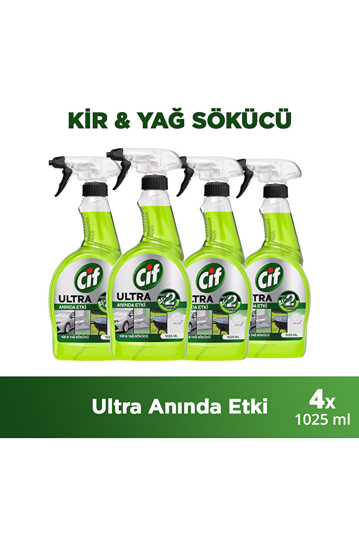 Cif Ultra Anında Etki Kir ve Yağ Çözücü 1025 ml 4'lü