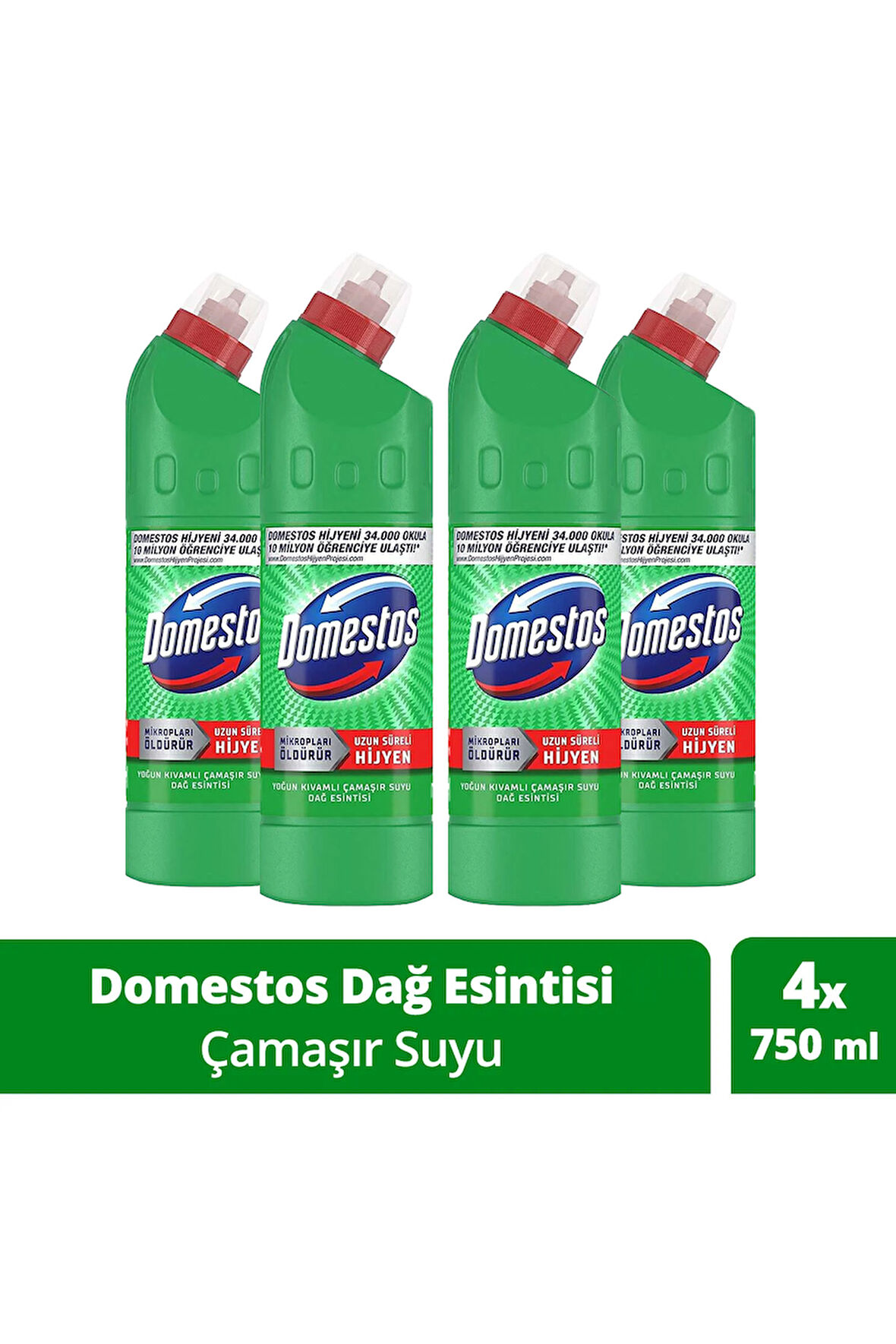 Domestos Çamaşır Suyu Yoğun Kıvamlı Maksimum Hijyen Dağ Esintisi 750 ml X4 Adet