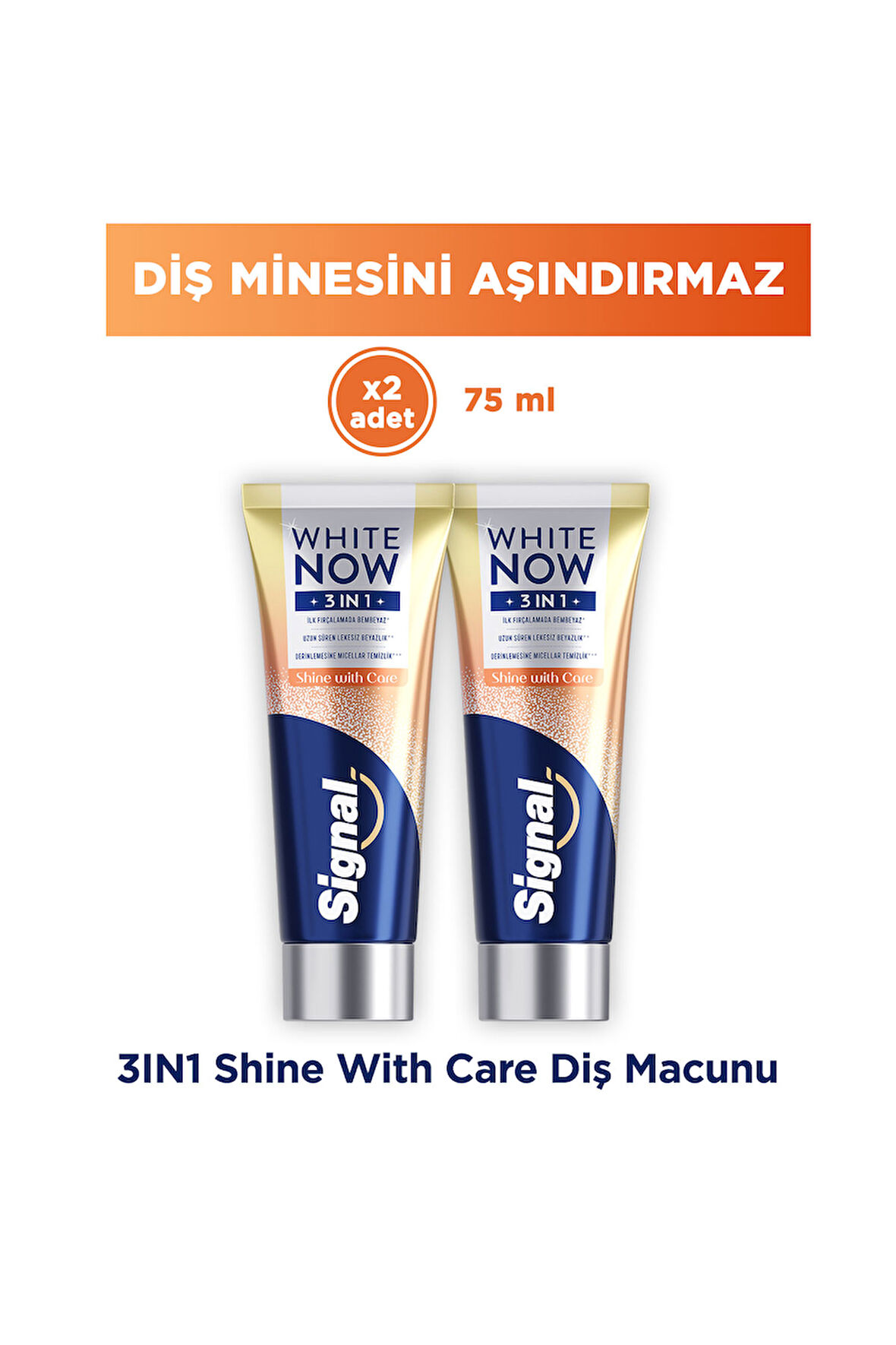 Signal White Now Diş Macunu 3 in 1 Shine With Care 75 ml x2