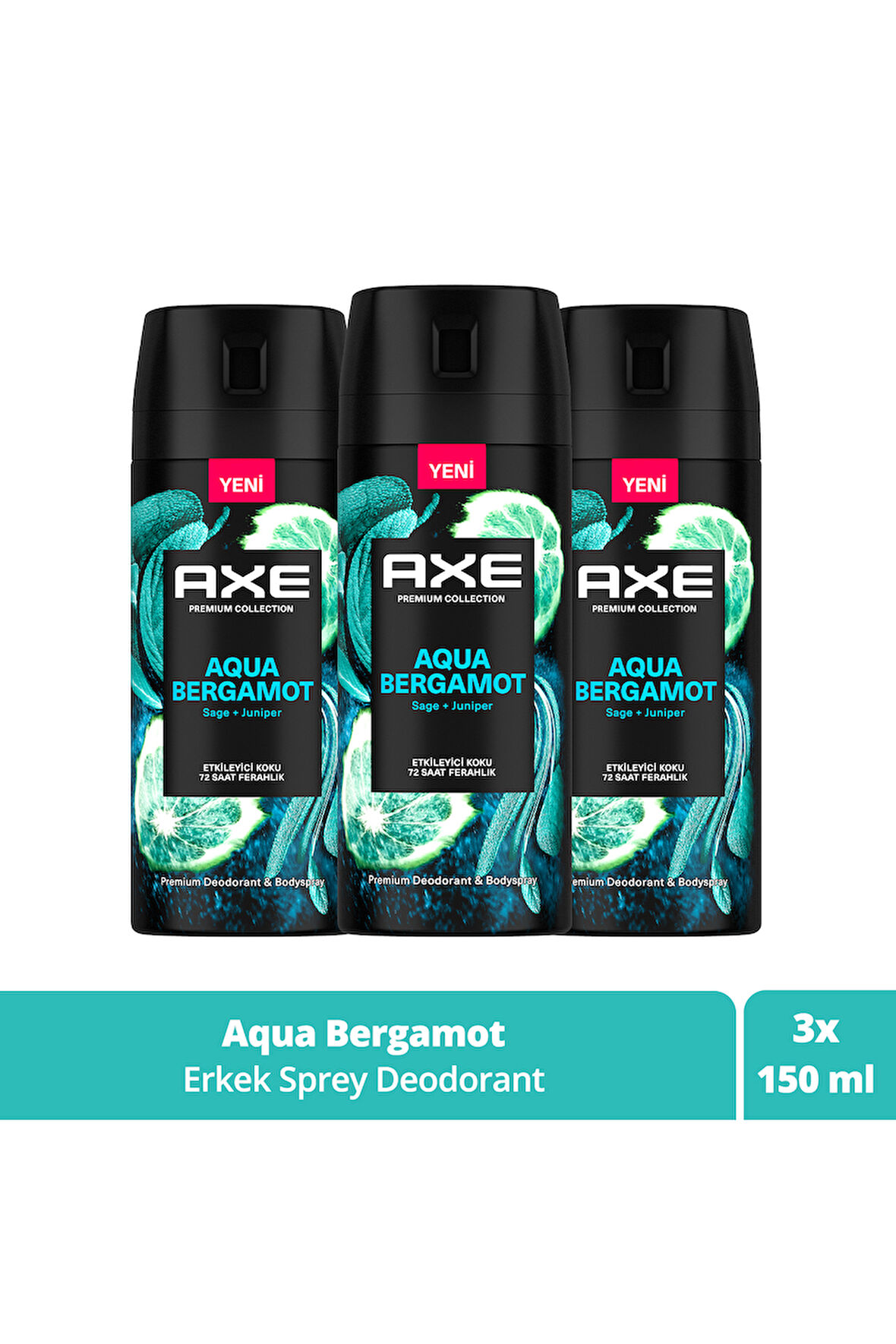 Axe Premium Collection Erkek Sprey Deodorant Aqua Bergamot 150 ml x3