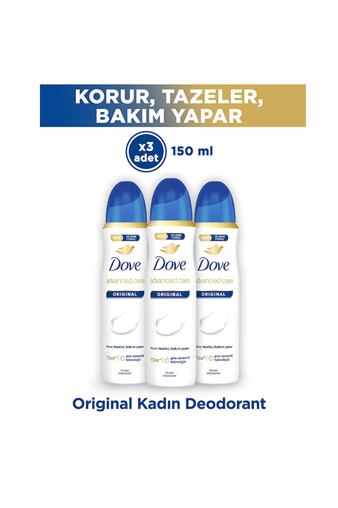 Dove Kadın Sprey Deodorant Advanced Care Orjinal 72 Saat Koruma 150 ml x3