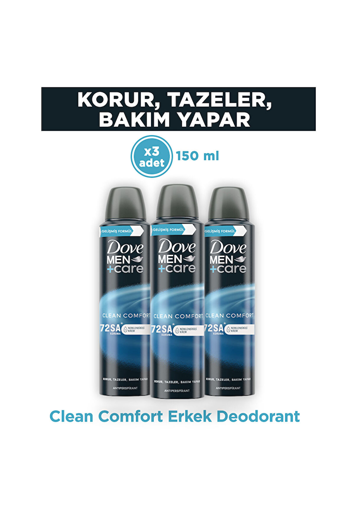 Dove Men Care Clean Comfort Deodorant 72 Saat Koruma 150 ml x3