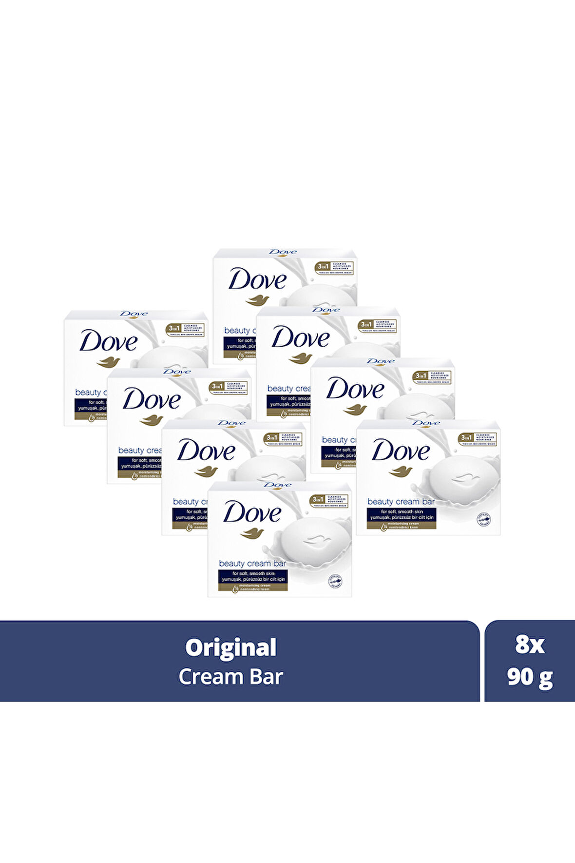 Dove Beauty Cream Bar Original Yumuşak Pürüzsüz Bir Cilt İçin Nemlendirici Krem 90 g x8