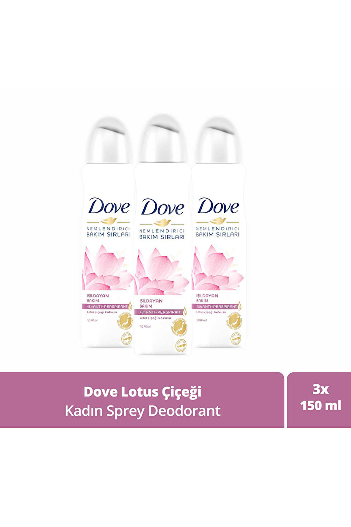 Dove Kadın Sprey Deodorant Nemlendirici Bakım Lotus Çiçeği 150 ml  x3