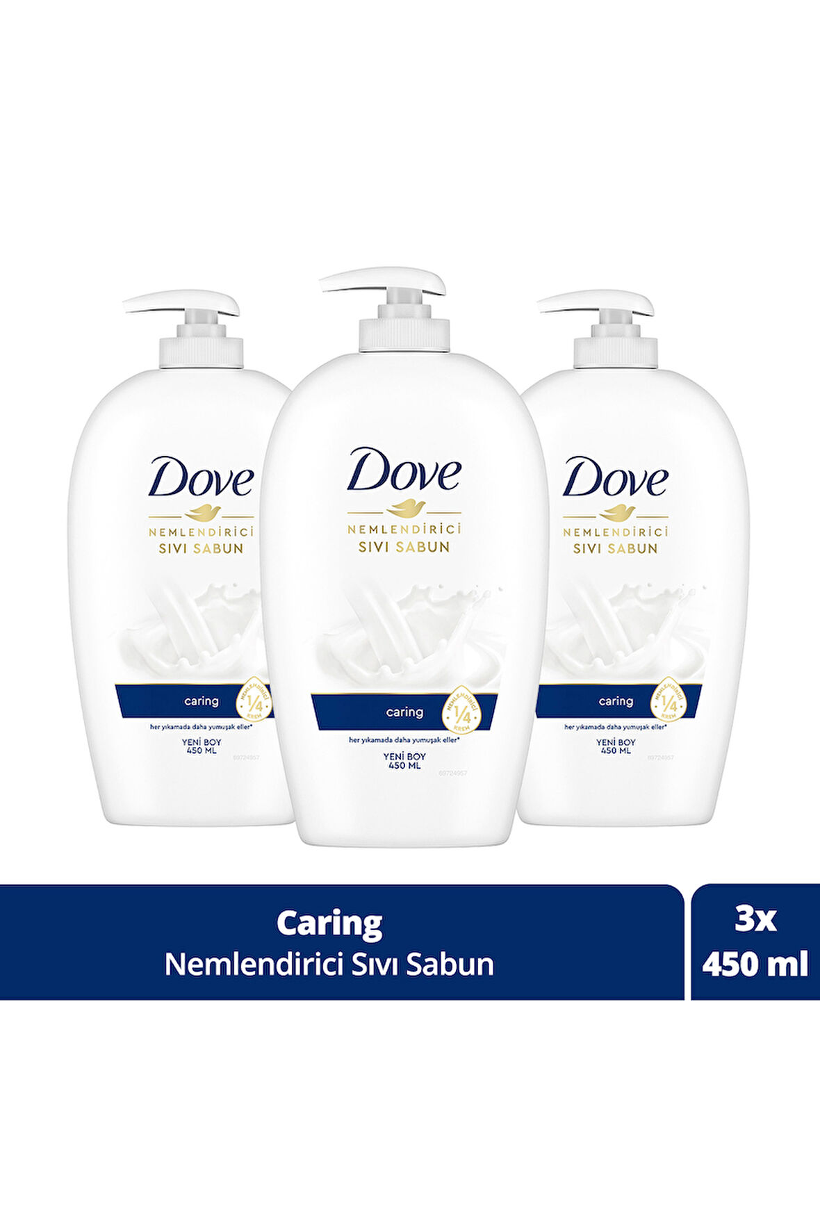 Dove Nemlendirici Sıvı Sabun Caring 1/4 Nemlendirici Krem Etkili 450 ml x3