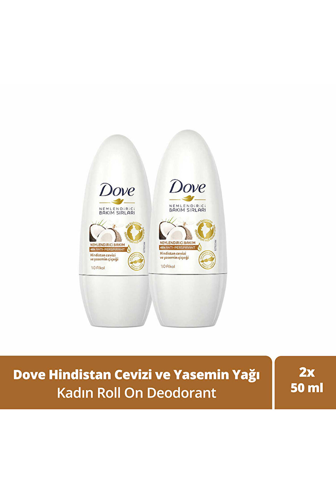 Dove Kadın Roll On Hindistan Cevizi Ve Yasemin Çiçeği 50 ml x2