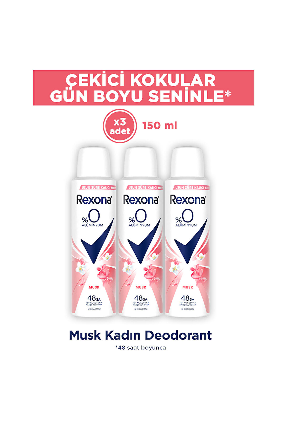 Rexona Kadın Sprey Deodorant Musk %0 Alüminyum 150 ml x3