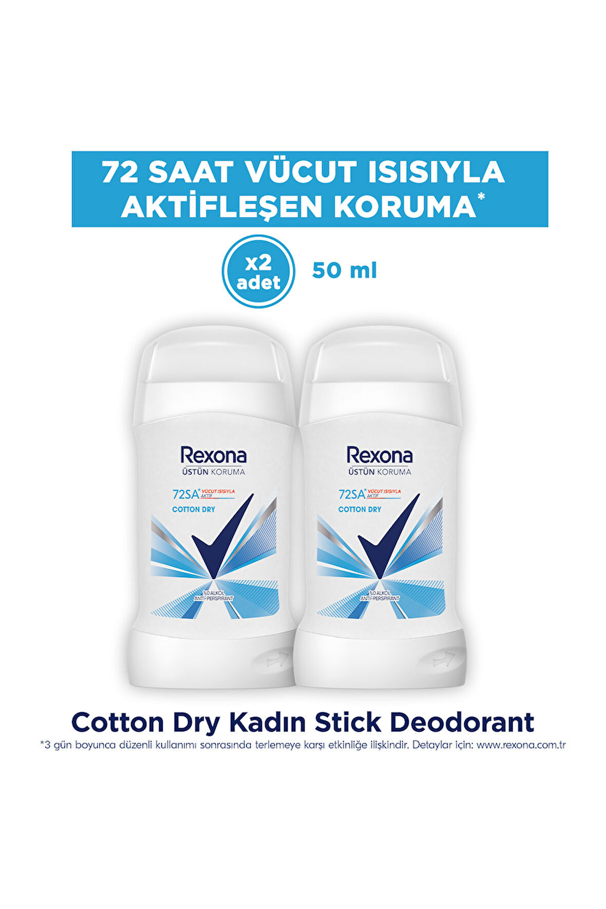 Rexona Üstün Koruma Kadın Stick Deodorant Cotton Dry 50 ml x2
