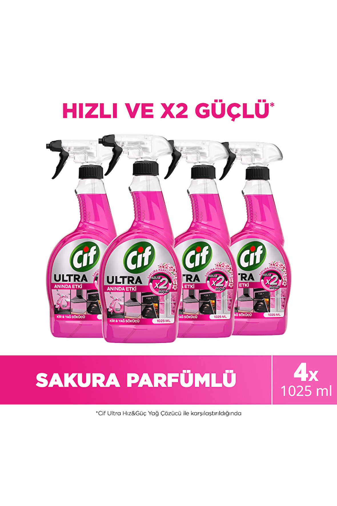 Cif Ultra Sprey Sakura Parfümlü Kir ve Yağ Sökücü 1025 ml x4